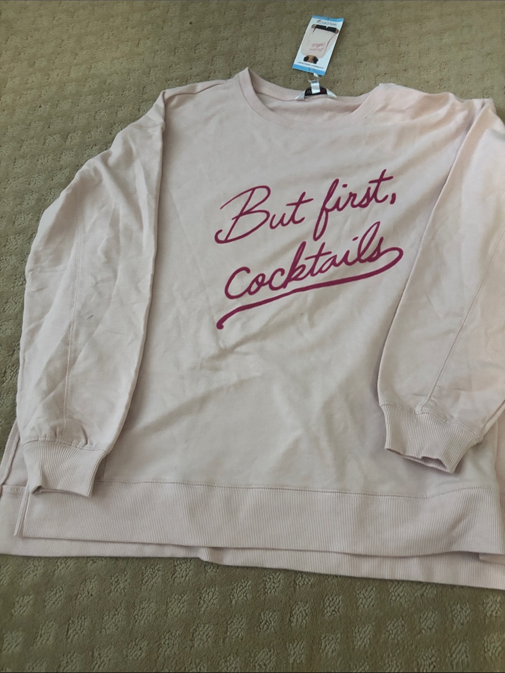 Pink 'But First, Cocktails' Crewneck Sweatshirt